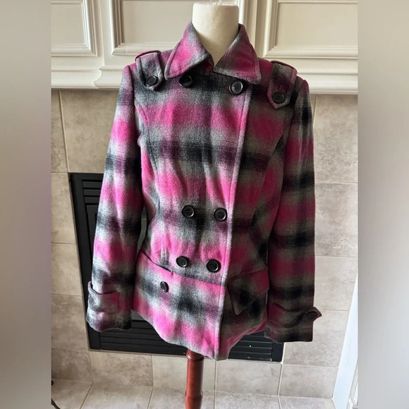 Pendleton Jackets & Blazers - Pendleton Women’s PinkGrey Plaid Wool Blend Double Breasted Button Jacket Medium
